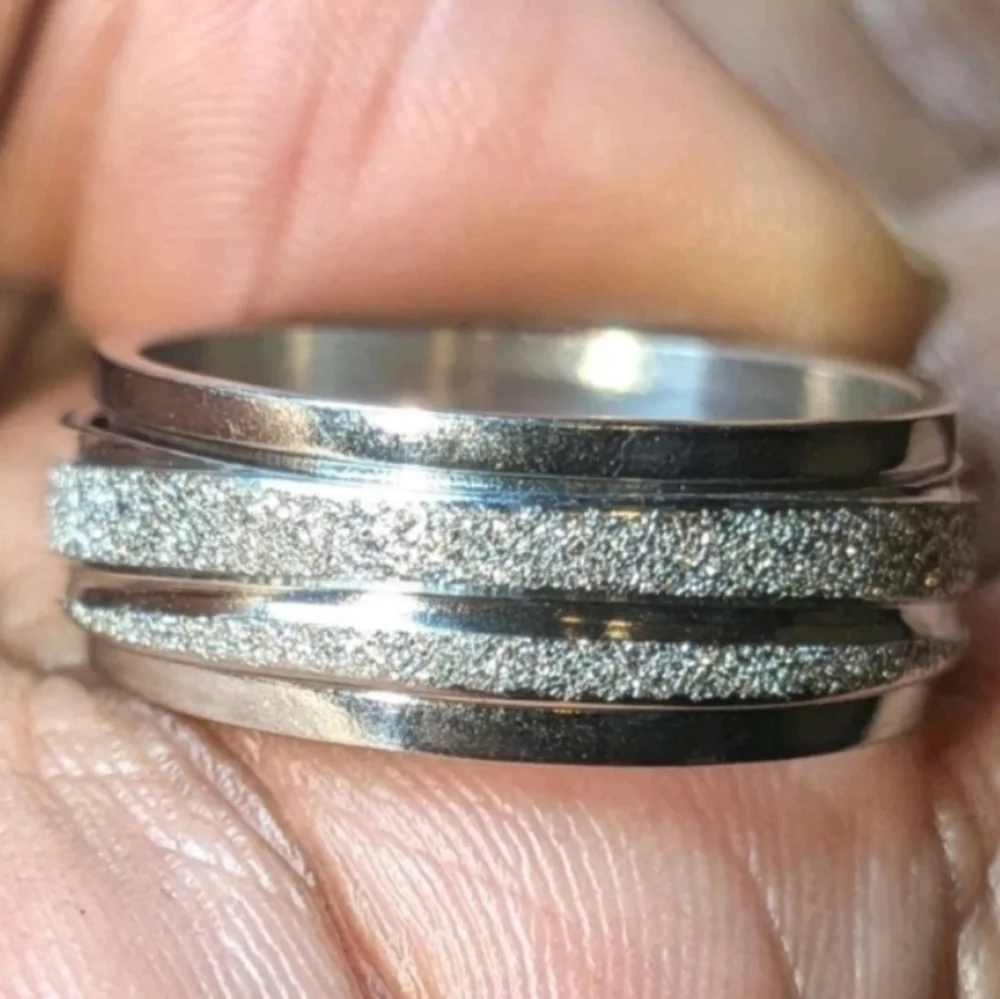 Retro High Quality Luxury 925 Sterling silver Frosted Mens Fidget Spinner Ring 9